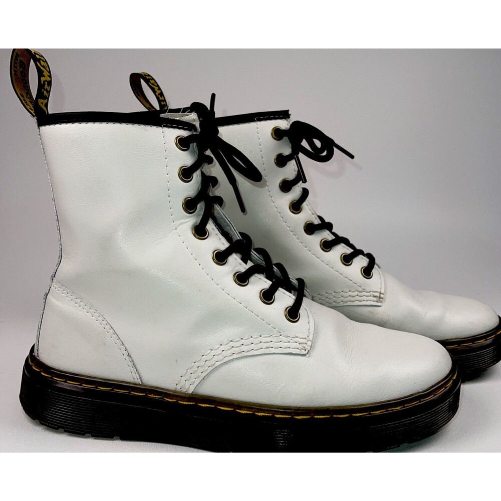 Doc Martens Zavala Sz US 6M Mn 8 W Boots White Patent Leather Combat Air Wair
